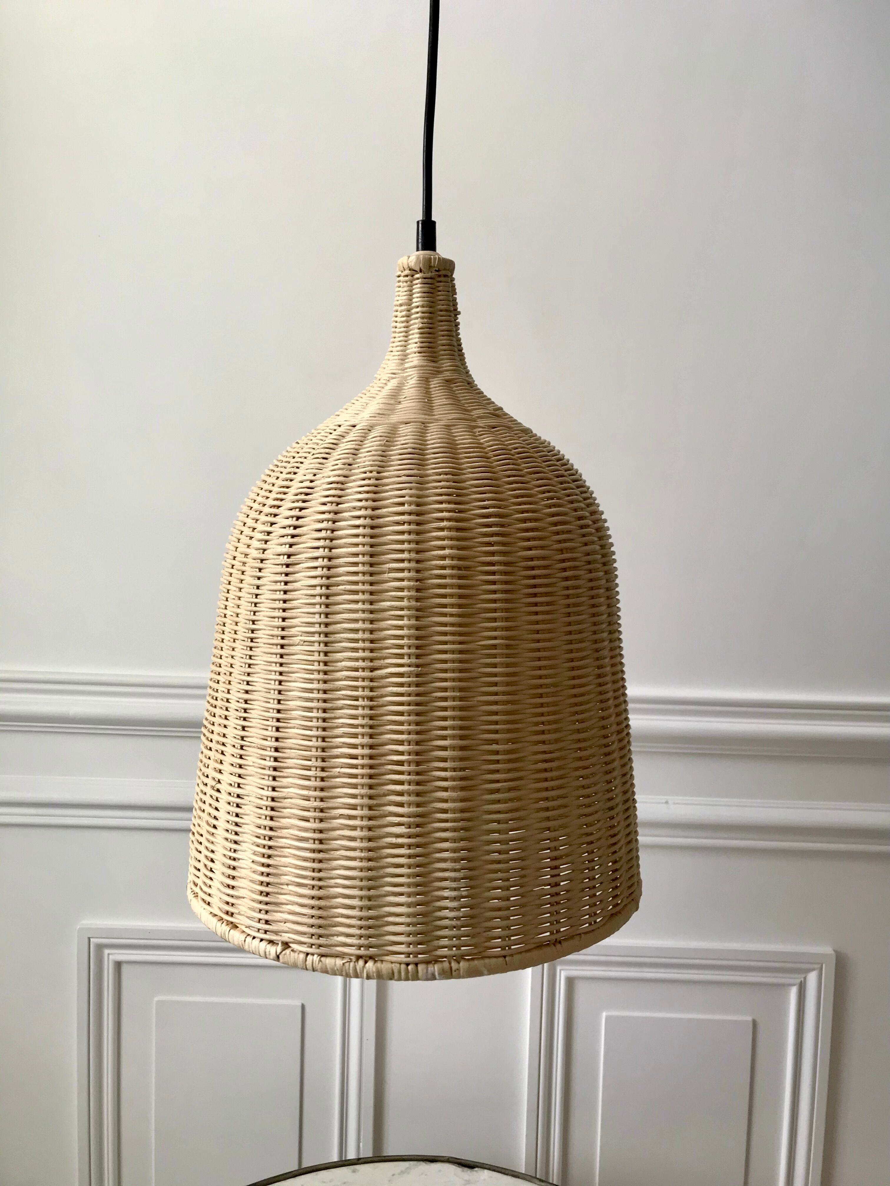 Vintage brushed rattan pendant lamp 80s
