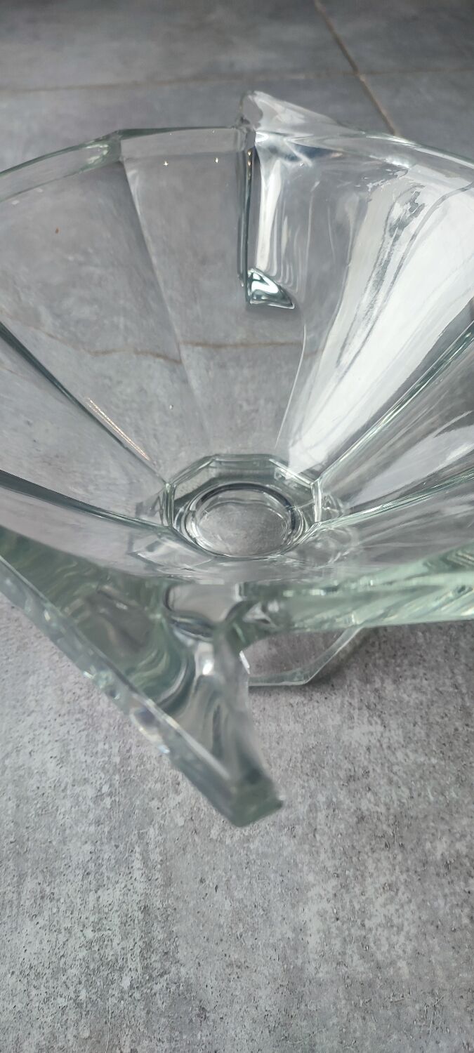 Thick engraved glass bowl, Slovakia Art Deco style