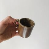 Set of 6 cups in vintage pyrite and glazed stoneware