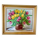 Tableau peinture à l'huile tulipes, peint à la main