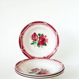 Set of 4 Digoin Sarreguemines soup plates, Cibon pattern, Pink, 1950