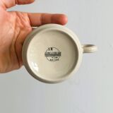 3 retro beige ceramic mugs with geometric patterns