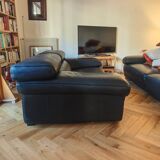Roche Bobois black leather sofas – 3/4 seats + 2 seats