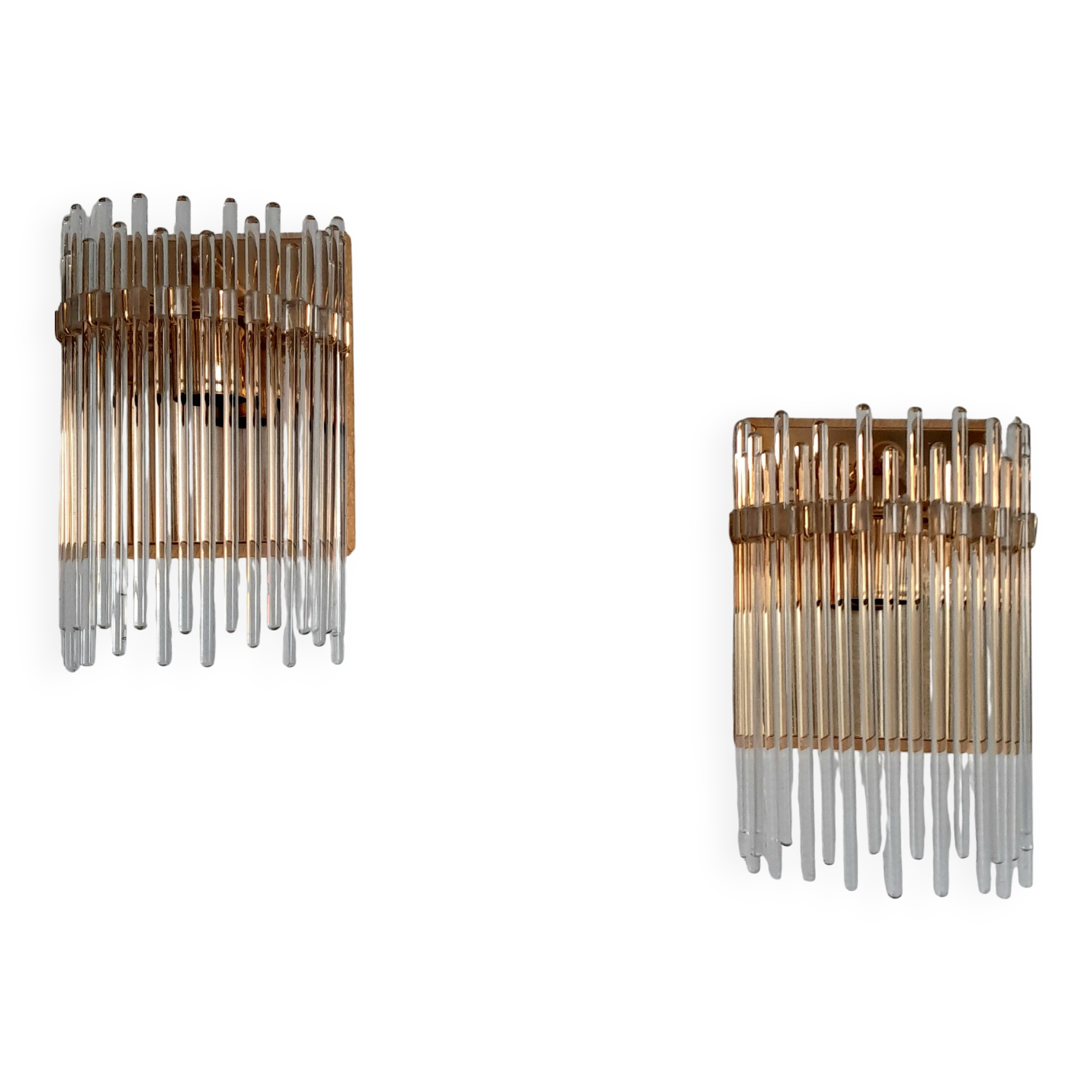 Pair of brass wall lights with waterfall tassels, Italy 1970