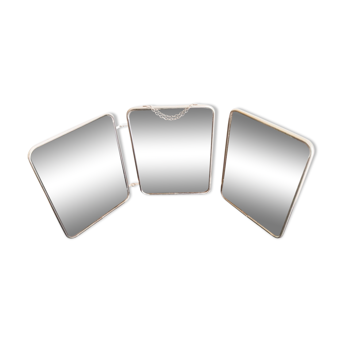 Triptych barber mirror, with chain