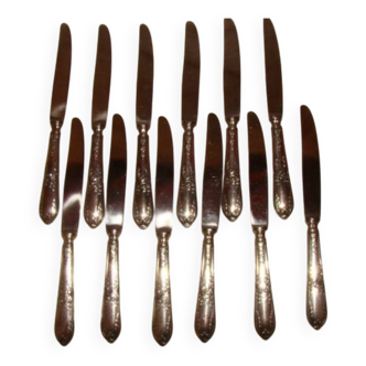 12 stainless steel table knives M.A. in "Louis XV" style, hunting horn model.
