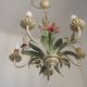 5 Light Vintage Italian Chandelier, Mathias Metal Bouquet, Pink Flowers