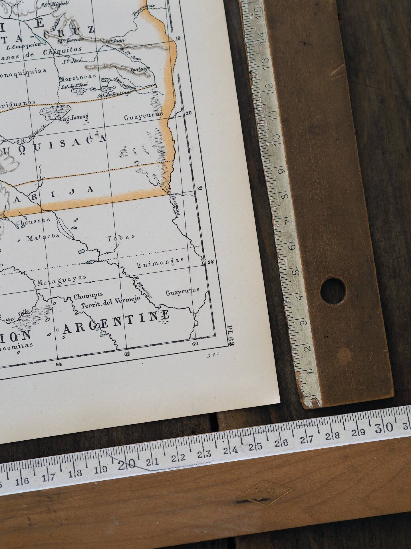 Bolivia, old map 1887 – vintage geographical map.