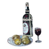 Tableau Aquarelle 1937 "Nature morte : Pommes et rhum"