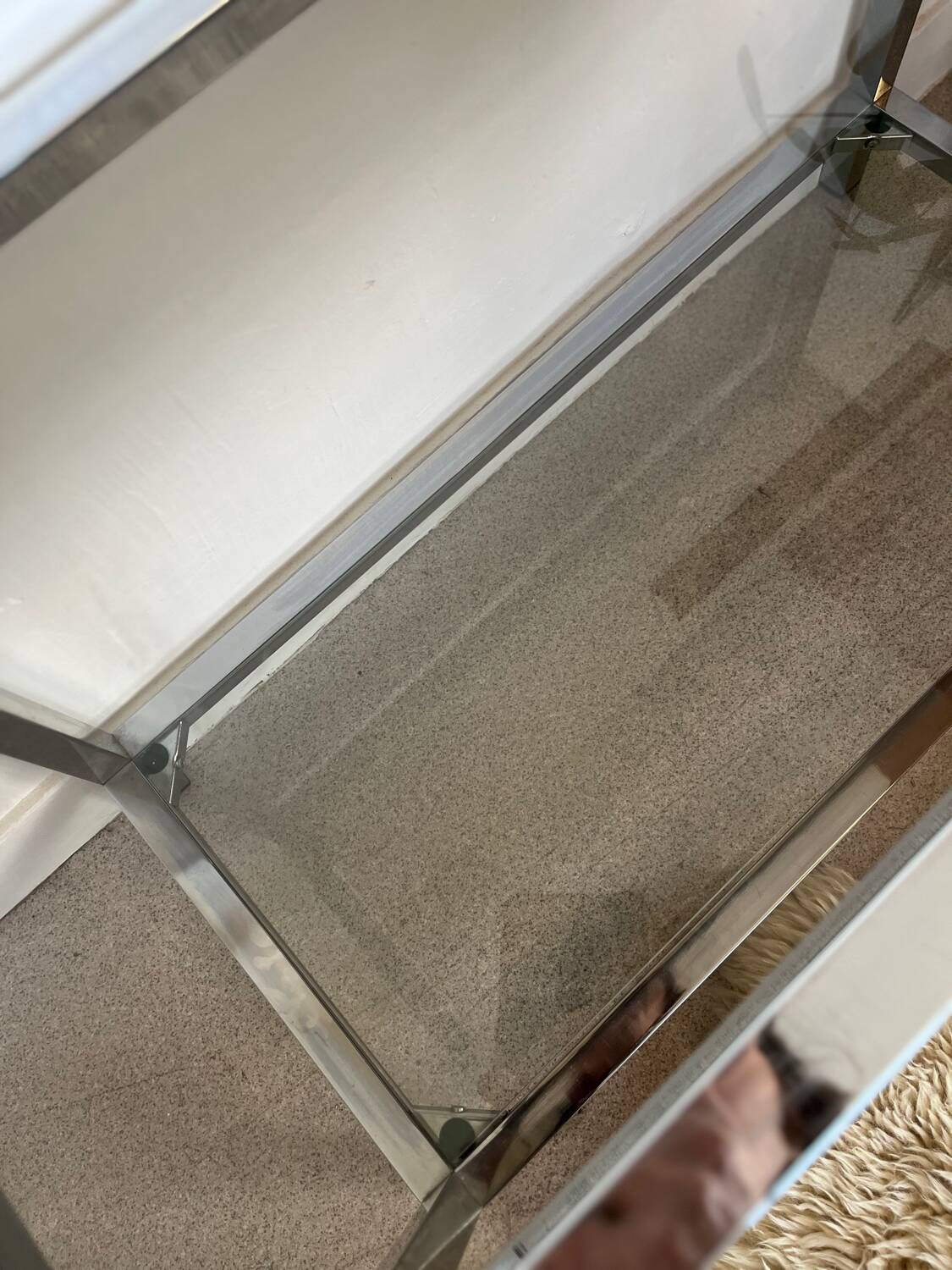 Table basse console verre et chrome vintage