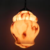Art Deco hanging lamp with marbled salmon-coloured shade