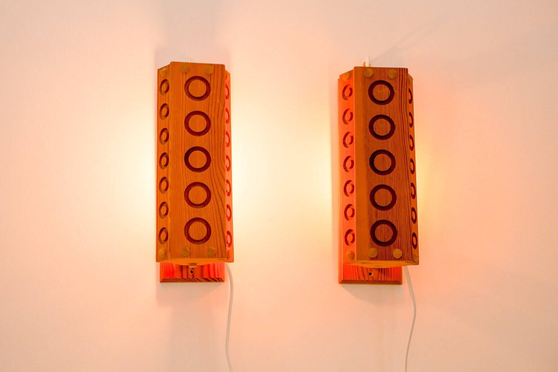 Mid-century modern pine wall sconces from Vemdalia, Sweden, 1975, set of 2