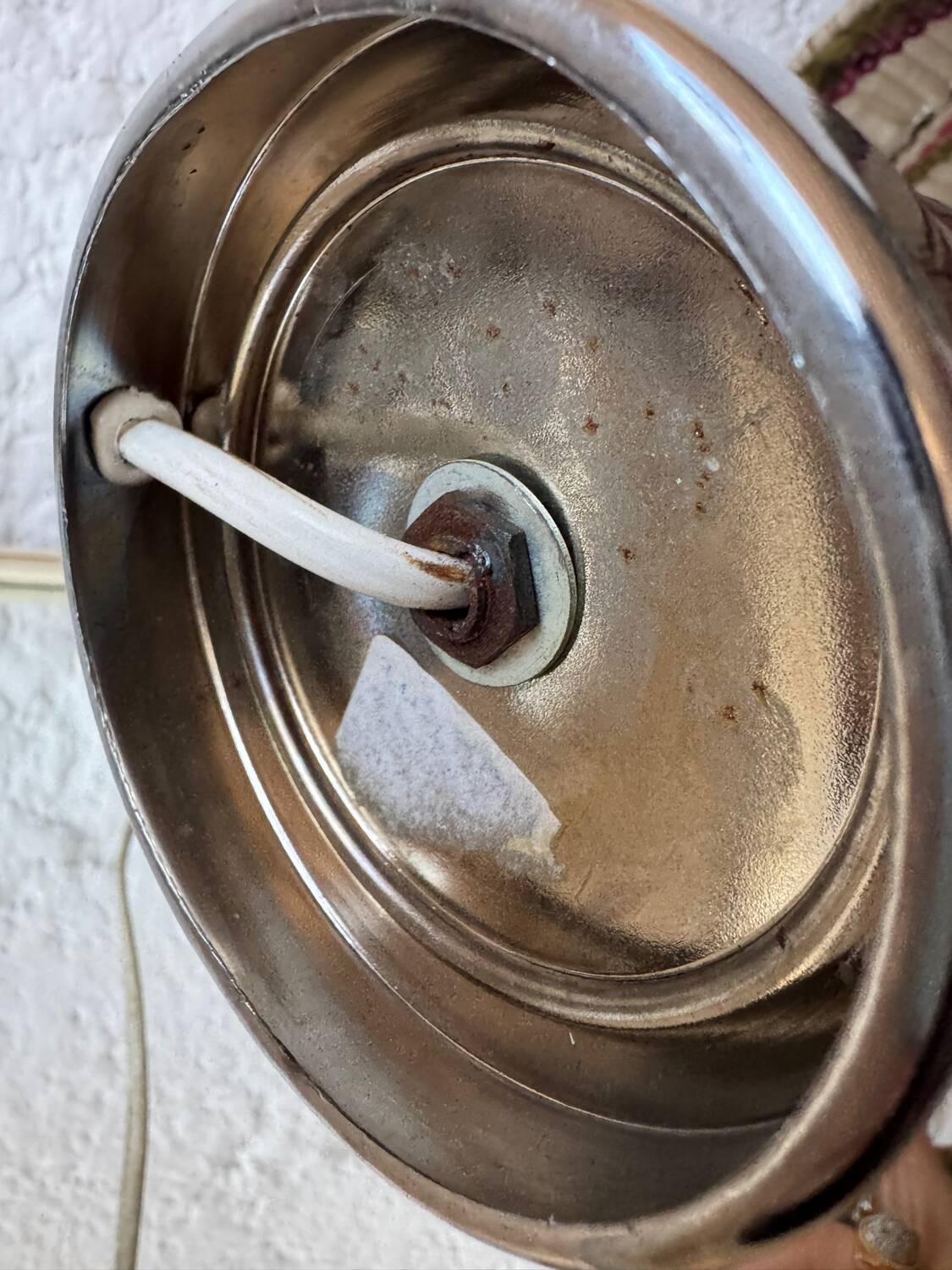 Lampe chrome bois laine années 70