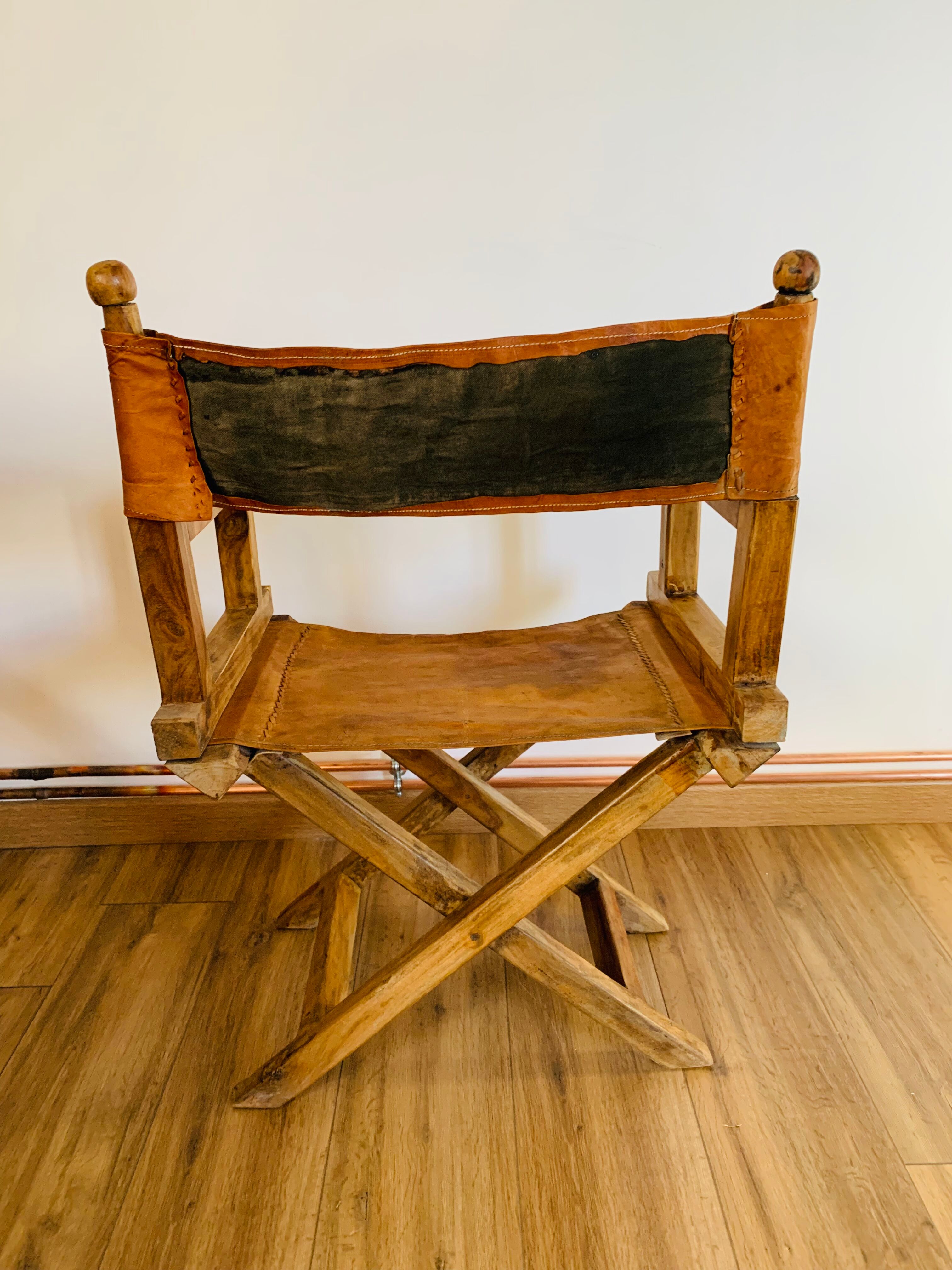 Fauteuil pliant bois et cuir