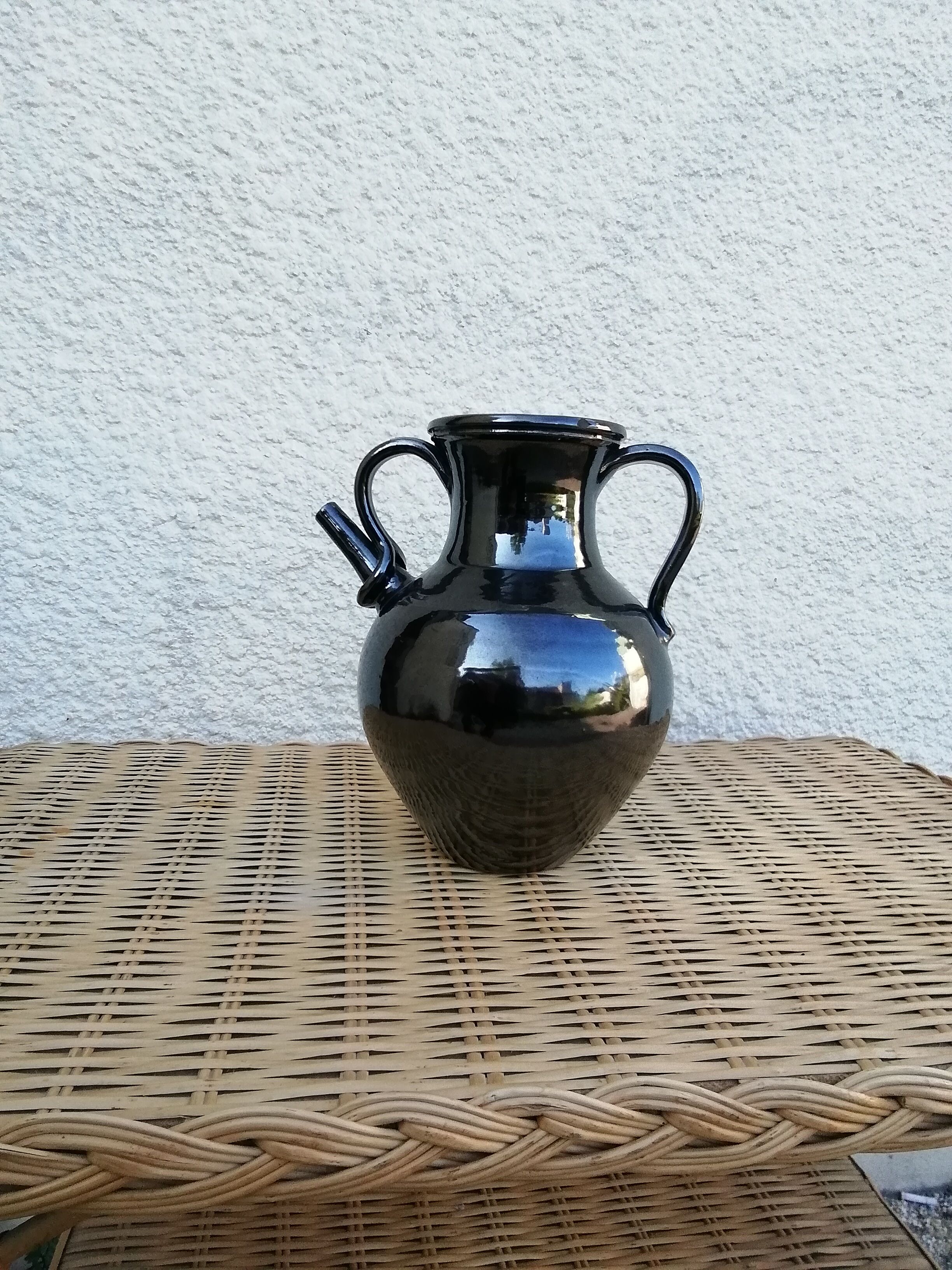 Black ceramic jug metallic Biot pottery