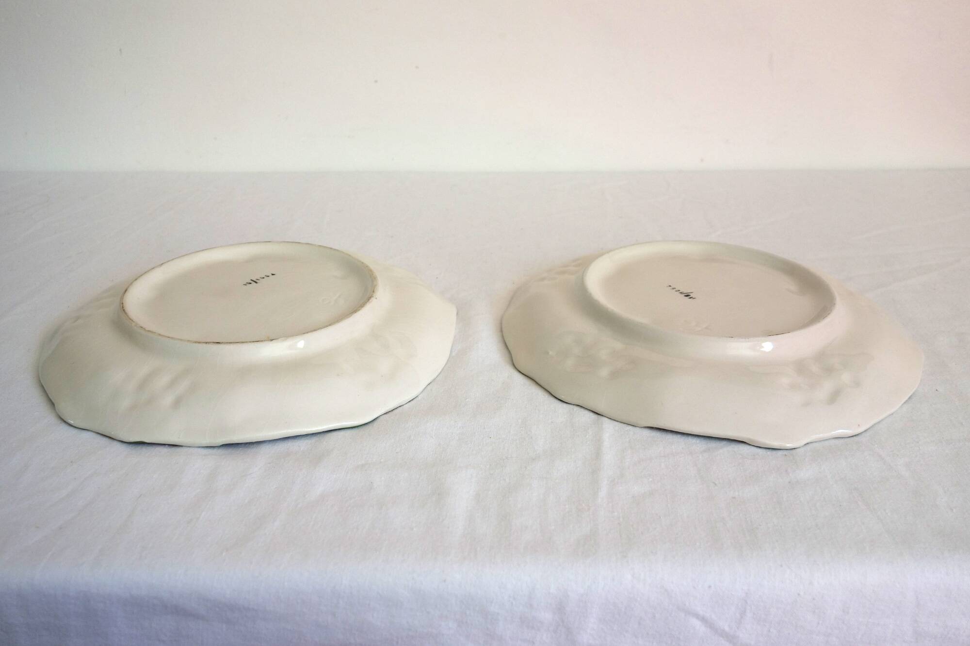 2 vintage barbotine grapes plates signed Francesco Guarino