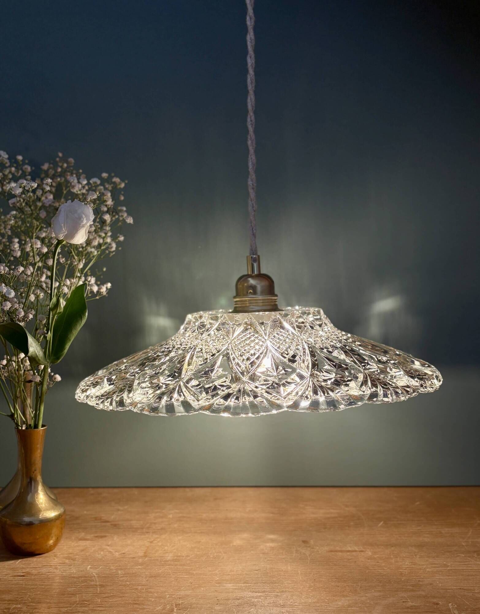 Vintage moulded glass pendant light - tableware collection - (CVE1)