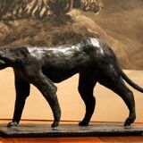 Art Deco Inspired Black Patinated Bronze Leopard Sculpture, 2020