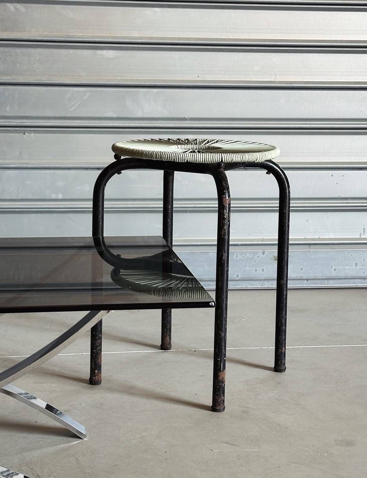 Vintage coffee table — smoked glass & chrome