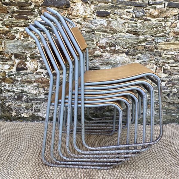 Chaises traineau industrielles anglaises Remploy années 50-60