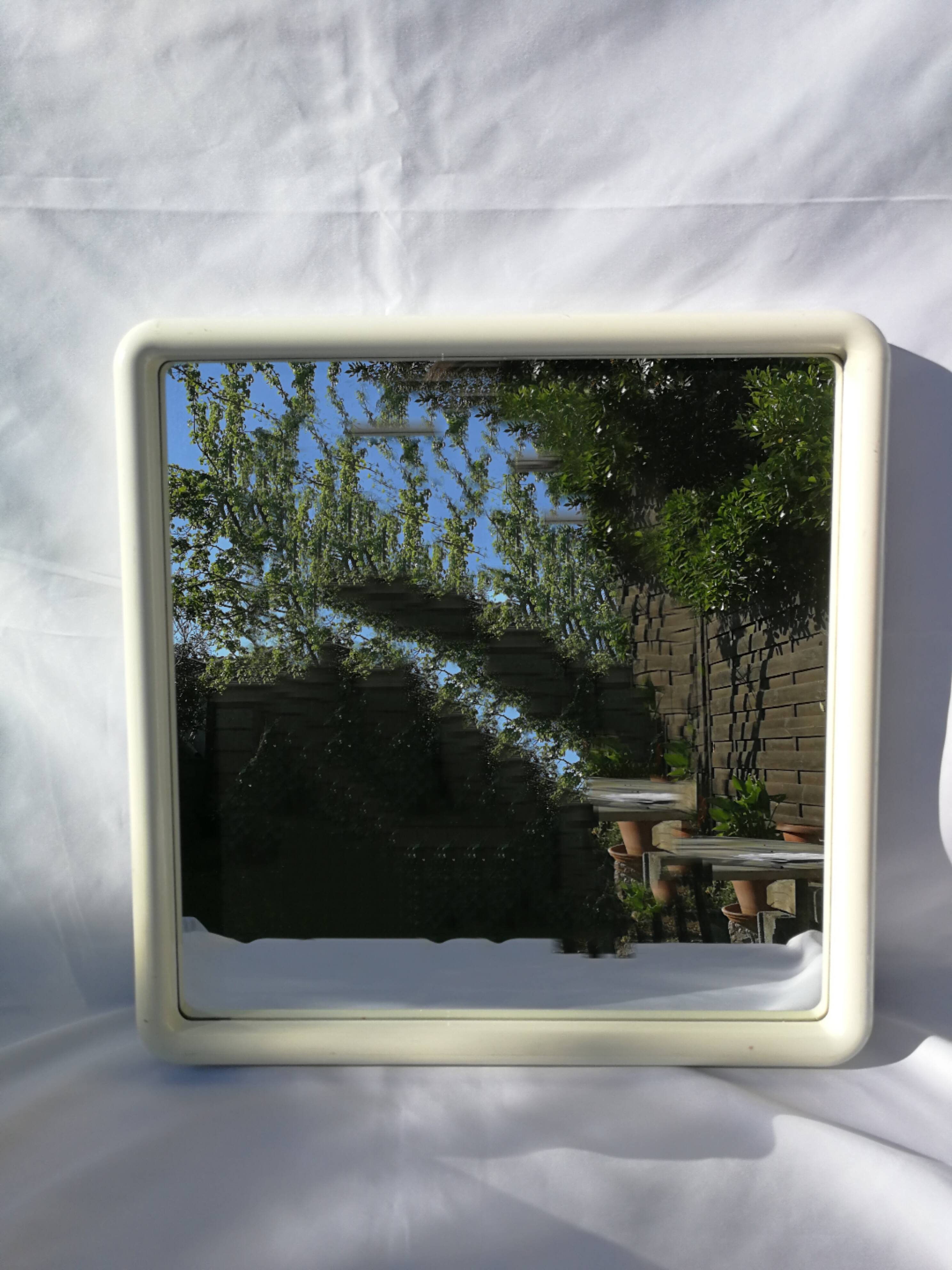 Square mirror white plastic frame