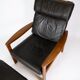 Easy chair with stool in teak upholstered with black leather design Arne Wahl Iversen