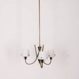 Vintage 50's chandelier with three lights in glass, italian design