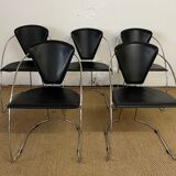 Lot 5 chairs black leather thread