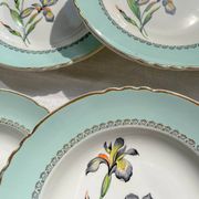 6 vintage white and green porcelain soup plates Iris Moulin des Loups "Sargosse" 1950s