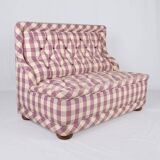 Upholstered bench in mauve and cream Vichy fabric, France, 1970s