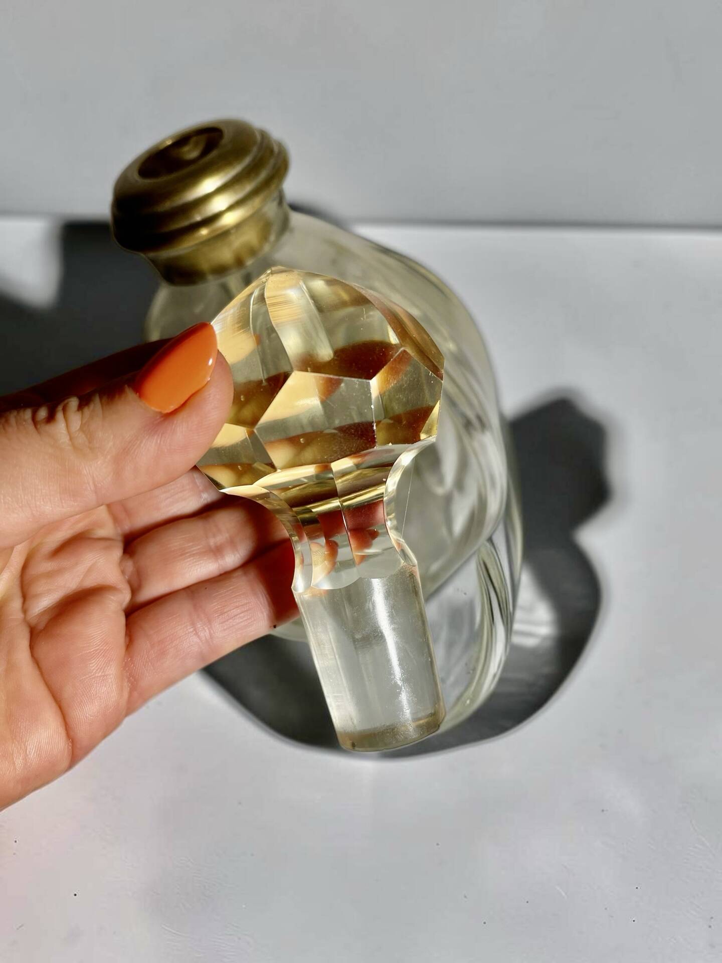 Large antique decanter for spirits – cut glass and silvered neck