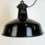Industrial Black Enamel Factory Lamp with Cast Iron Top, 1950s