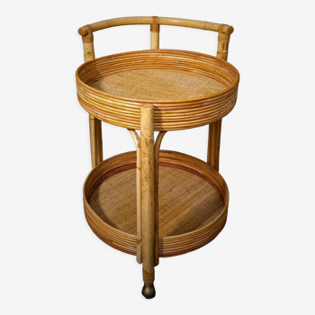 Round trolley with bamboo and rattan wheels