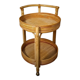 Round trolley with bamboo and rattan wheels