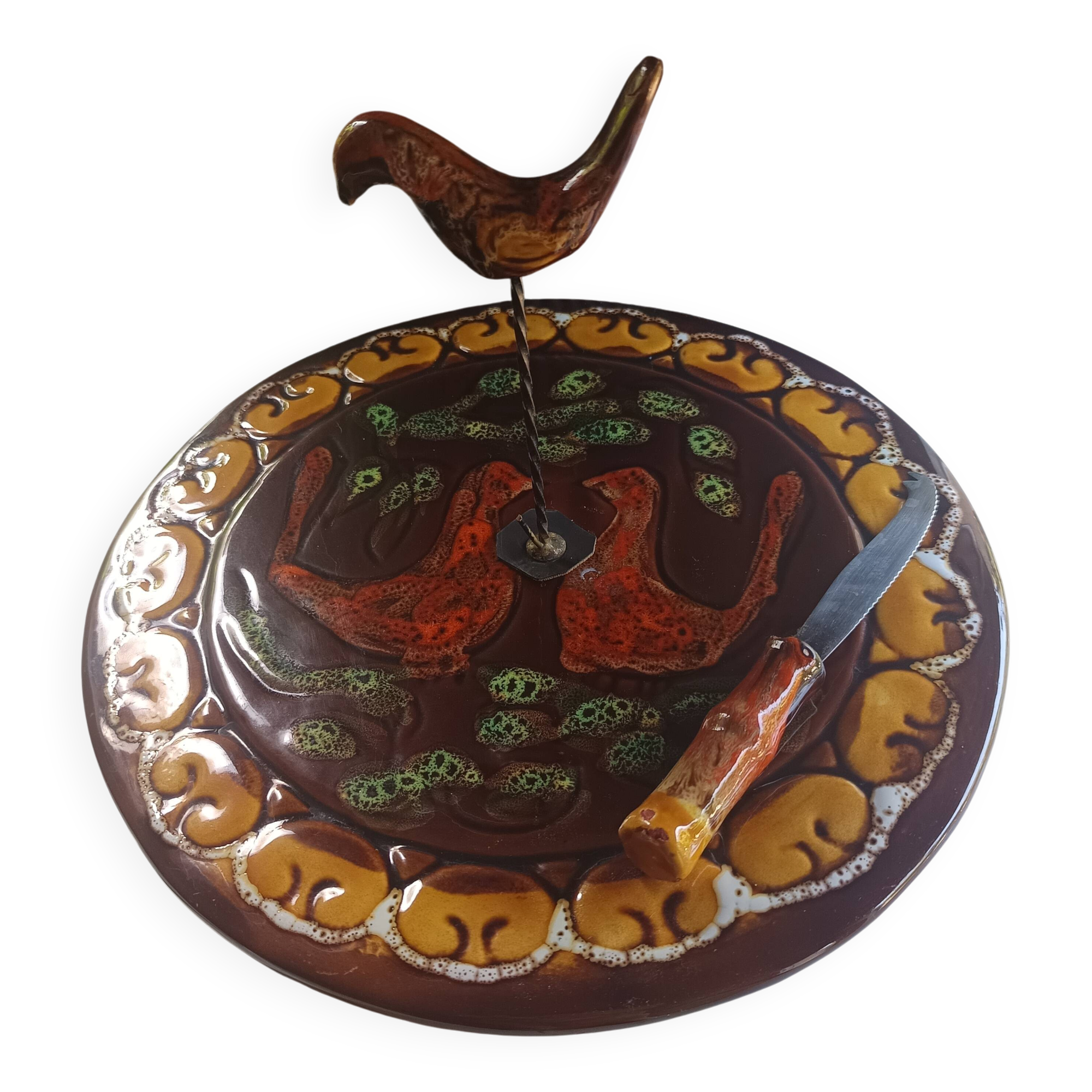 Cheese platter from Vallauris and its matching knife, 1950s.