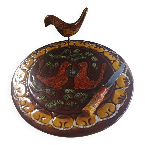 Plateau à fromage Vallauris et son couteau assorti, années 1950