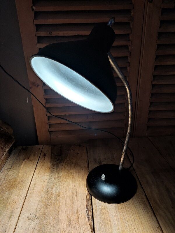 Bedside lamp desk metal Aluminum black velvet Original old