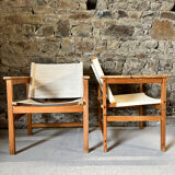 Pair of fabric and pine armchairs by Ikea 1990
