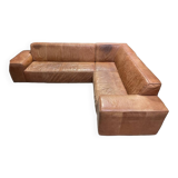 XXL Vintage patinated leather corner sofa 1980
