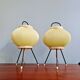 Paire de lampes tripode en celluloïd plissé vert pâle, 1960