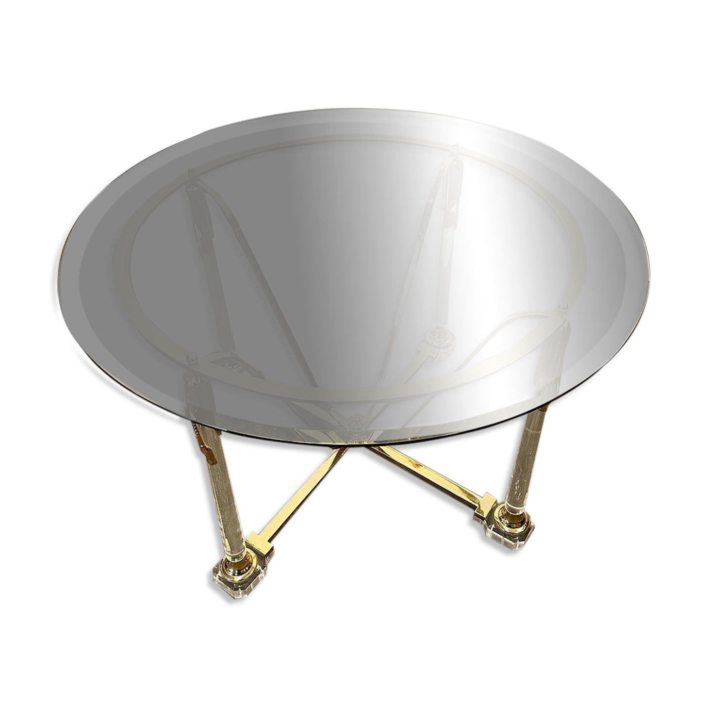 Brass and lucite dining table with beveled glass top, Italy 1980s.