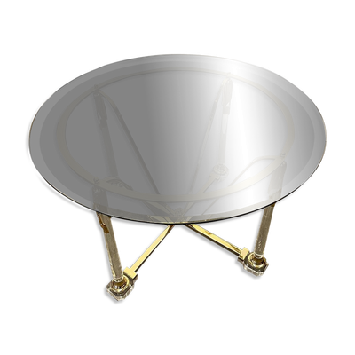 Table à manger en laiton et lucite avec plateau en verre biseauté, Italie années 1980.