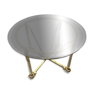 Table à manger en laiton et lucite avec plateau en verre biseauté, Italie années 1980.