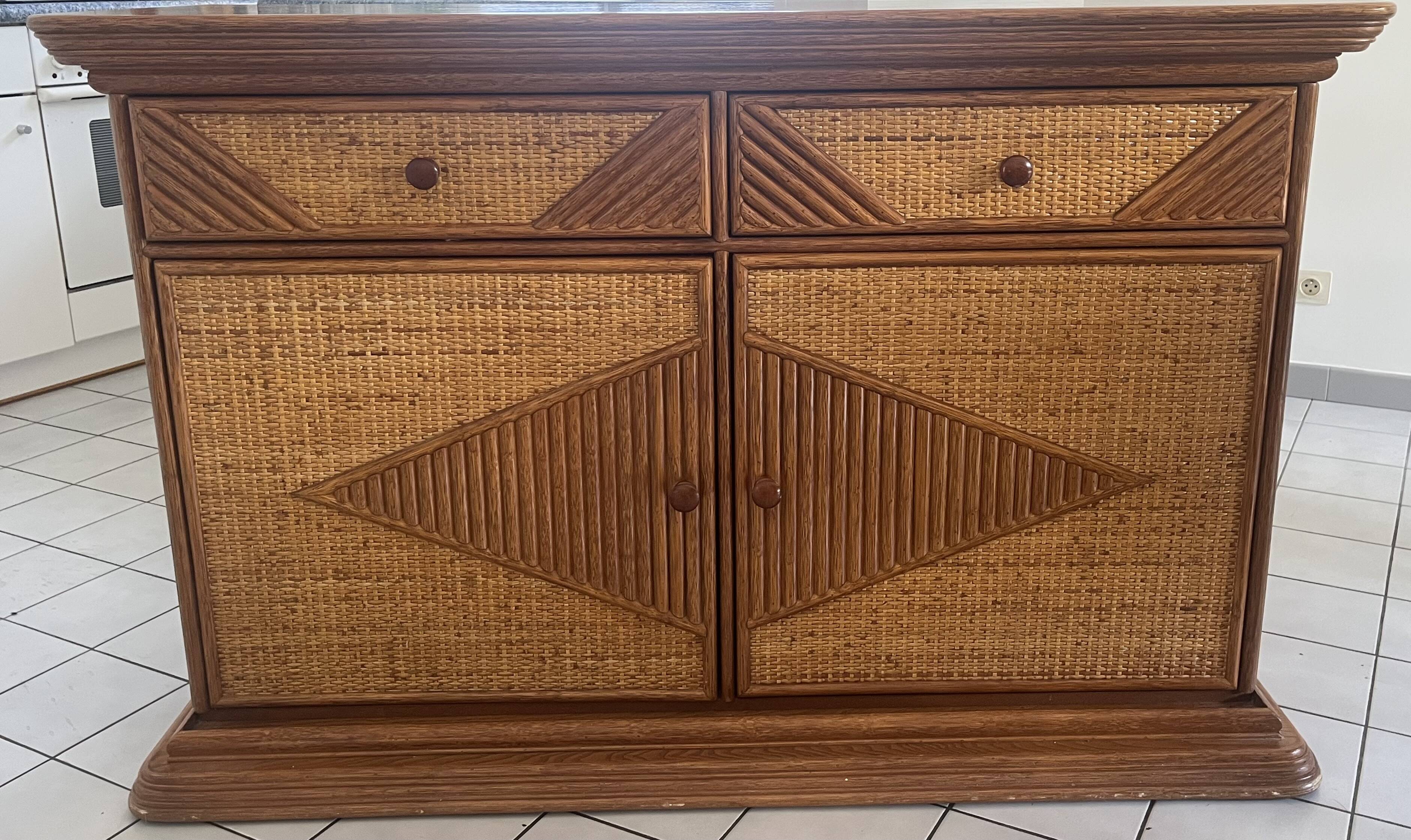 Buffet, vintage wicker commode in Riviera style, 1970s.