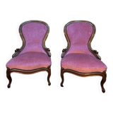 Pair of Louis Philippe armchairs in walnut and pink velvet.