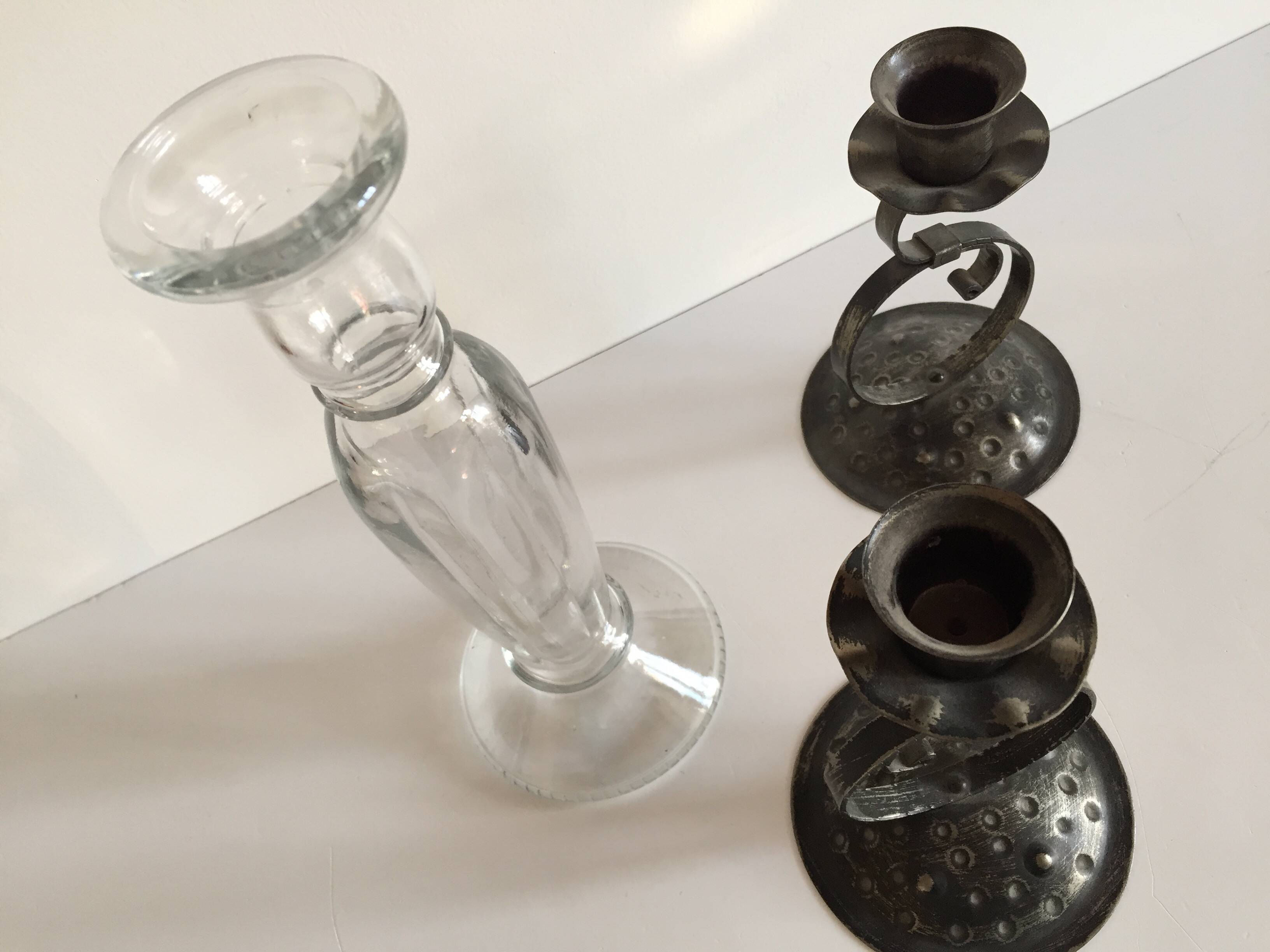 Bougeoirs verre et métal vintage