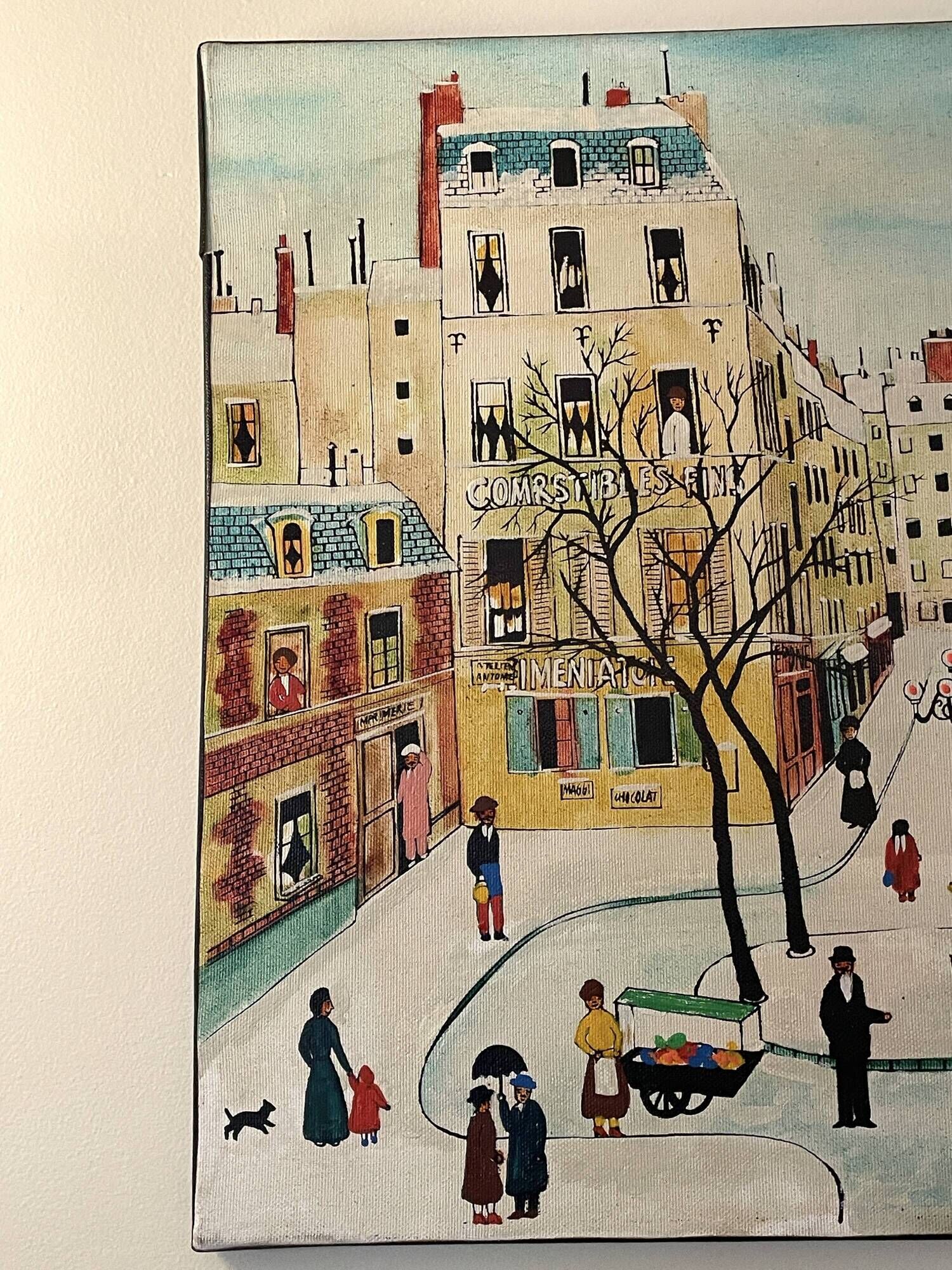 Naive painting signed - Paris Place de Furstenberg