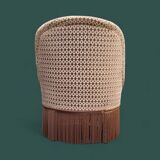 Fauteuil crapaud vintage en velours chocolat