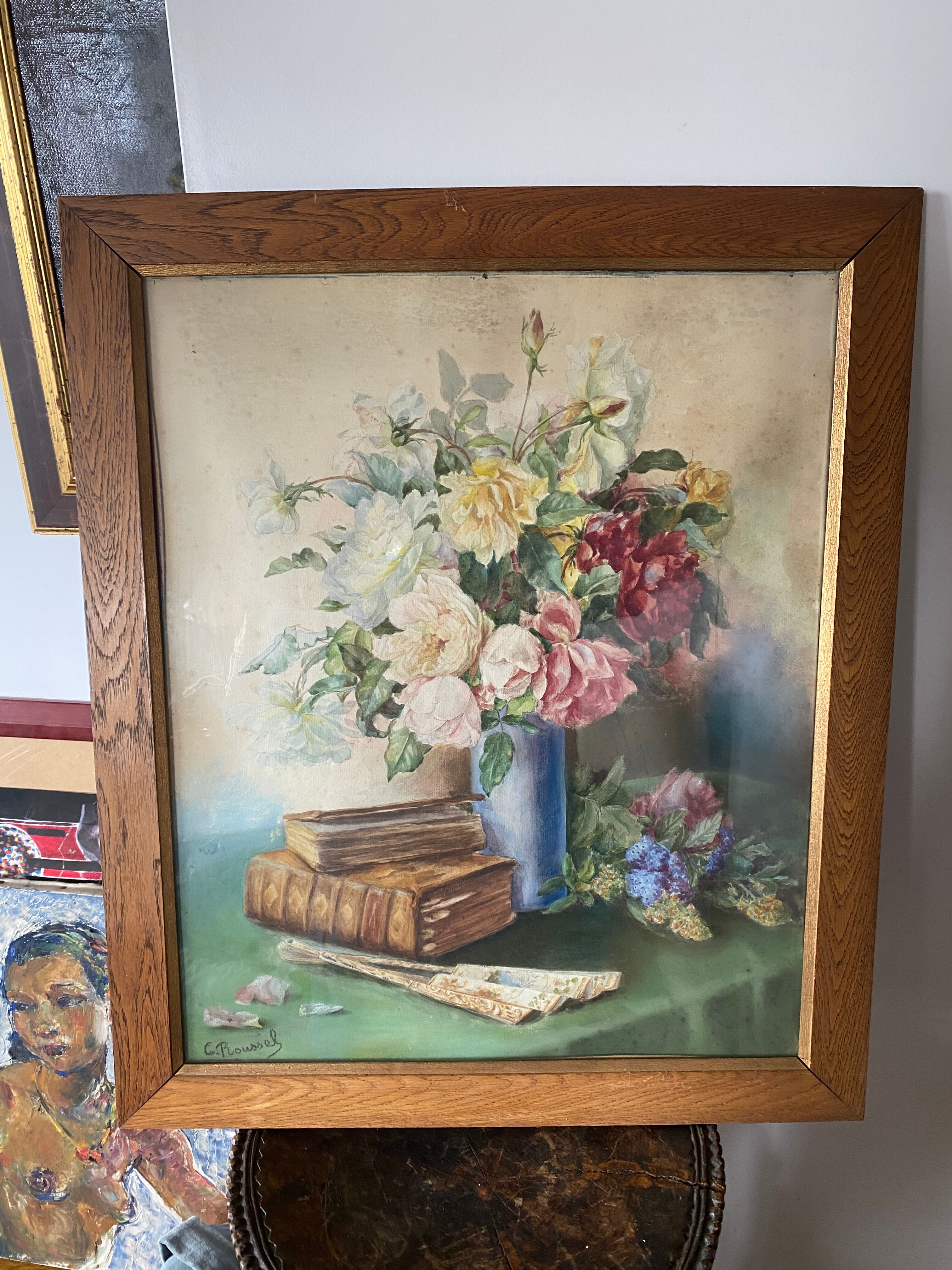 Bouquet of flowers signed Roussel