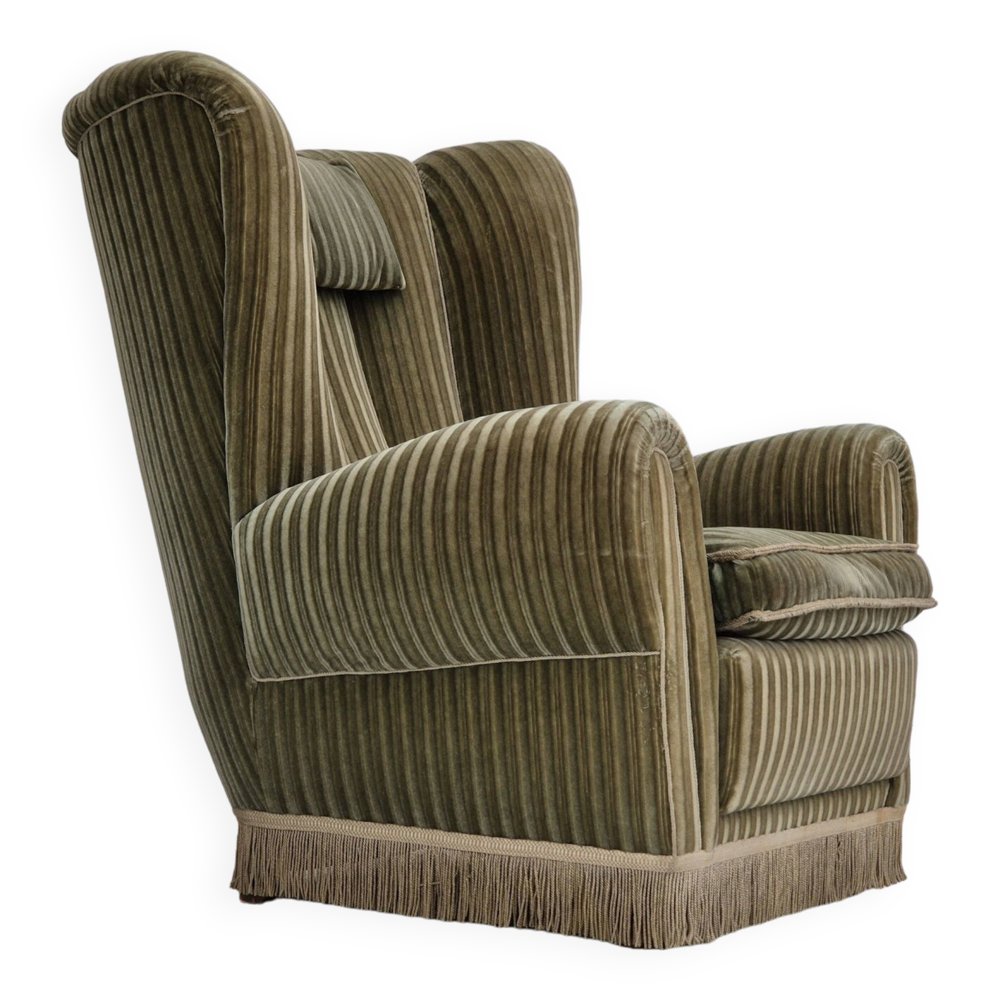 1960s, Danish highback relax armchair, original condition, green furniture velour.